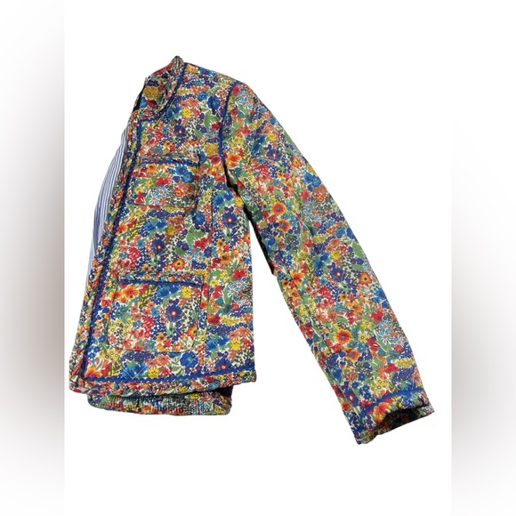 J.Crew Liberty London Floral Quilted Jacket Blue Stripe Lining 00 - Picture 3 of 14